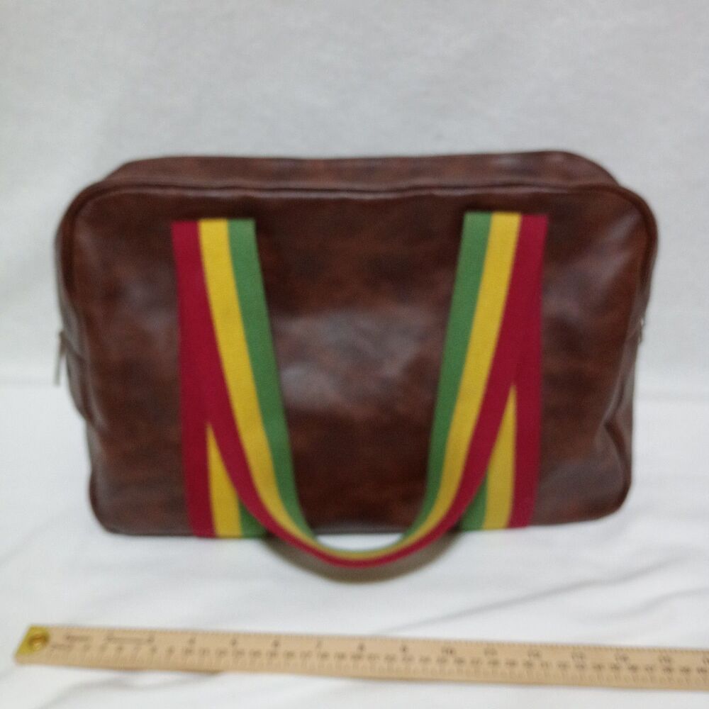 Vintage Billabong Rasta Jamaica Brown Bag Travel Purse 15 x 10 x 6 Faux Leather - Picture 5 of 10